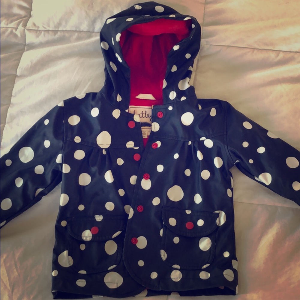 Hatley size 1 navy blue, white lined rain coat.